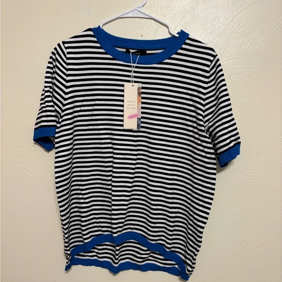 Stylish Black and Blue Striped Women's Blouse - Picture 1 of 8
